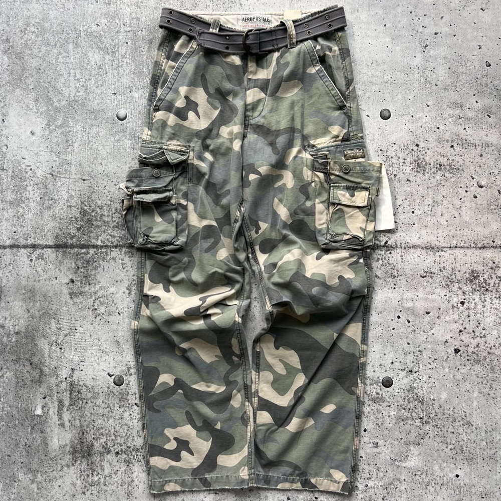 Y2K Aeropostale Pants Men 31x32 Green Camo Military Cargo Paratrooper NOS